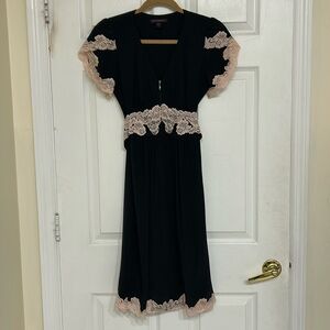 Vintage Black lace Betsey Johnson Evening pink Lace zip up  Dress